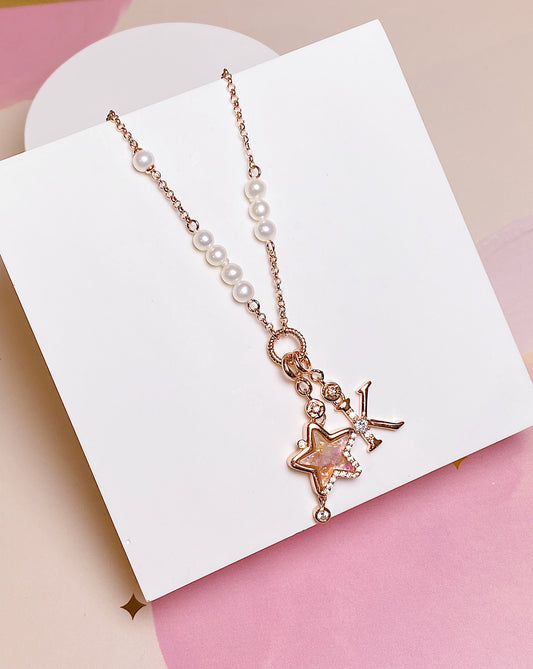 Love of Life Pearl Necklace with The Wishes Pendant & Shinny Initial