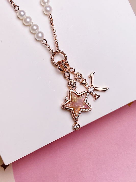 Love of Life Pearl Necklace with The Wishes Pendant & Shinny Initial