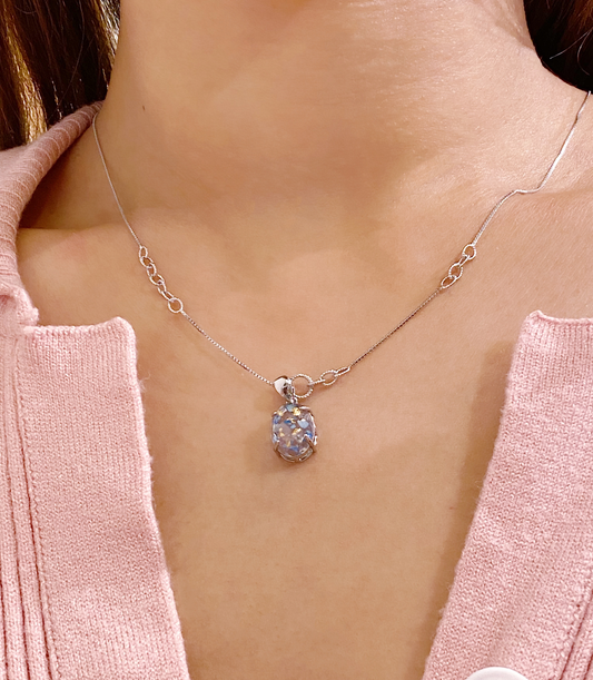 Love of Life Twisted Rings Necklace with Oval Pendant