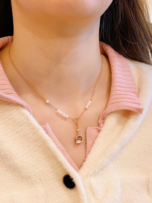 Love of Life Pearl Necklace with Full Moon Pendant