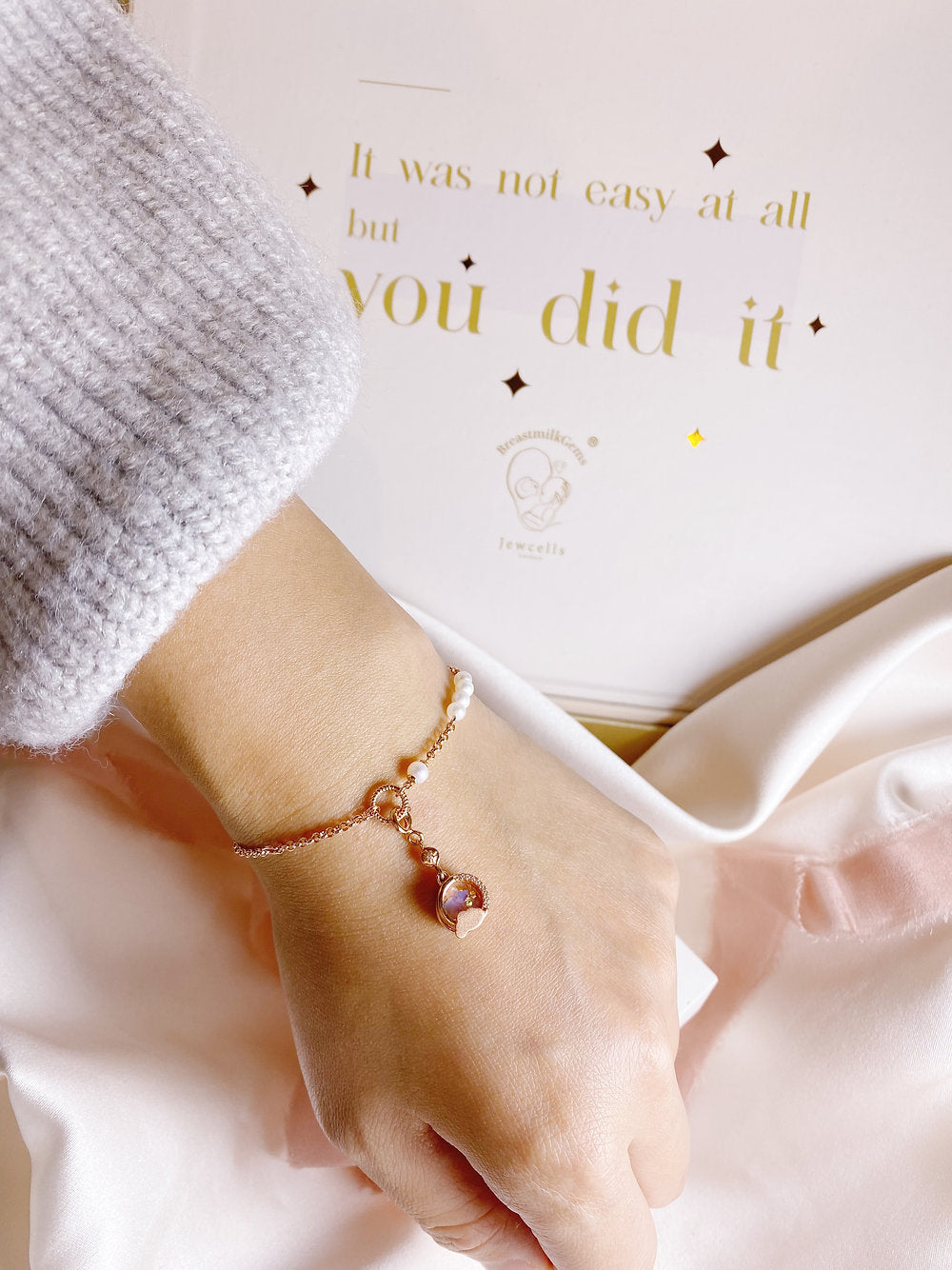 Love of Life Pearl Bracelet with Full Moon Pendant
